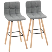 HOMCOM Set 2 Sgabelli da Bar, Sgabelli Cucina con Schienale e Poggiapiedi, Seduta Imbottita in Tessuto e Gambe in Legno, 41.5x47x97.5, Grigio(m-1)
