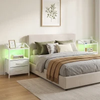 HOMCOM Set de 2 Noptiere Con Lumini Led E Stație de Încărcare, Alb(m-5)