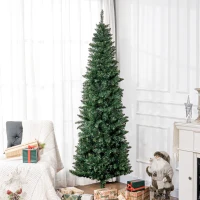 HOMCOM Sapin de Noël Artificiel 210 cm Arbre de Noël Slim avec support en acier pliable, 687 branches épines Vert(m-2)
