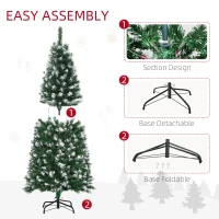 HOMCOM 5FT Tall Prelit Pencil Slim Artificial Christmas Tree with Realistic Branches, 250 Colourful LED Lights and 408 Tips, Xmas Decoration, Green(m-6)