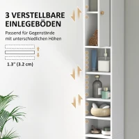 HOMCOM Badkamerkast, Hoog en Slank, Met Open en Gesloten Vakken, Wit(m-5)