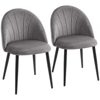 HOMCOM Eetkamerstoelen set van 2 keukenstoel bureaustoel met rugleuning fluweel metaal grijs(m-1)