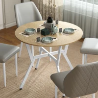 HOMCOM Mesa de Comedor Redonda para 2 Personas Mesa de Cocina Industrial Patas Curvadas de Acero 90x90x76 cm Natural y Blanco(m-10)