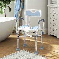 HOMCOM Tabouret de douche, tabouret de bain avec siège rembourrée en U amélioré et accoudoirs, hauteur réglable, bleu(m-2)