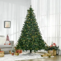 HOMCOM Kerstboom met 700 Warmwitte LED's, 2154 Takken, Vlamvertragend, Kunststof/Metaal, 210 x 142 cm, Groen(m-2)