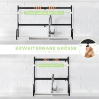 HOMCOM Afdruiprek voor vaat, in lengte verstelbaar van 51-93 cm, veel elementen, flexibele indeling, 93 x 30 x 52 cm, zwart(m-6)