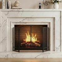 HOMCOM Pare-feu de Cheminée Pliable 3 Panneaux, 2 Portes, Style Moderne, Pare-Étincelles Cheminée en Métal, 122x10x75cm, Noir(m-15)