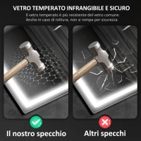 HOMCOM Specchio Bagno Antiappannante con Luce LED Regolabile, Speaker Bluetooth, Pulsanti Touch, 50x70 cm(m-7)
