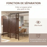 HOMCOM Paravent intérieur en bois séparateur de pièce cloison pliable 4 panneaux 160 x 170 cm marron(m-7)