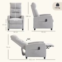 HOMCOM Sillón de Masaje Reclinable con Reposapiés 2 Zonas de Masaje Respaldo Alto Bolsillos Tapizado en Chenilla Gris(m-3)