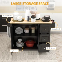 HOMCOM Kitchen Island with Drop Leaf, Rolling Kitchen Storage Trolley on Wheels with 3 Drawers, Black(m-4)