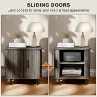 HOMCOM Nightstand with Sliding Doors and Metal Legs Grey(m-5)