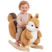 AIYAPLAY Cheval à bascule pour enfants 1-3 ans en peluche en forme d'écureuil, sons, ceinture de sécurité, marron(m-7)