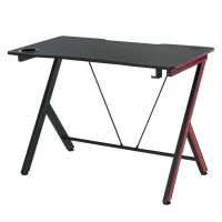 HOMCOM Gaming-Tisch Schreibtisch mit Kopfhörerhaken Getränkehalterung Computertisch Stahl + MDF Schwarz 105 x 55 x 75 cm(m-1)