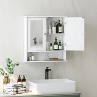 kleankin Armadietto Bagno da Parete con 2 Ante a Specchio e Ripiano Aperto, 56x13x58 cm, Bianco(m-2)