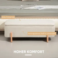 HOMCOM Bank met opbergruimte, gestoffeerde bank in linnenlook, opbergbank met veiligheidsscharnieren, houten poten, bedbank/opbergkist voor woonkamer, slaapkamer of hal, 111 x 44 x 44,5 cm, crèmewit(m-5)