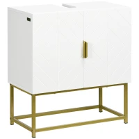 kleankin Mueble para Debajo del Lavabo Moderno Armario Bajo con 2 Puertas y Patas de Acero 60x30x65 cm Blanco y Dorado(m-1)