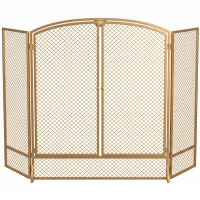 HOMCOM Grille de protection pour cheminée pliable 3 pièces avec portes doubles, grille métallique résistante à la chaleur, couleur dorée(m-5)
