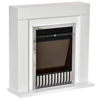 HOMCOM Chimenea Eléctrica 1000/2000W Chimenea Decorativa con Marco Llama Termostato Mando a Distancia Temporizador y Protección Sobrecalentamiento para 20-25 m² Blanco(m-11)