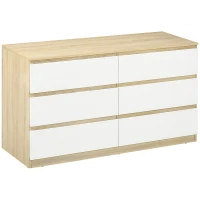 HOMCOM Cassettiera 6 Cassetti Moderna in Legno, 135x48x77cm, Bianco e Colore Legno(m-1)