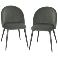 HOMCOM Set 2 Sedie da Pranzo Imbottite con Schienale a Conchiglia in Velluto, 52x55x79 cm, Grigio(m-11)