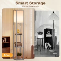 HOMCOM 3-Tier Floor Lamp with Shelves and Storage, Modern Corner Standing Lamp with Lampshade, Foot Switch for Living Room, Bedroom, Home Office, Bulb not Included, Grey(m-5)
