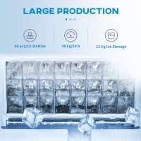 HOMCOM Commercial Ice Maker Machine, Freestanding Stainless Steel Ice Machine with Self-Cleaning, LCD Display, 45kg/24 Hours and 11kg Ice Storage for Home, Office, Bar, Restaurant, Supermarkets(m-4)