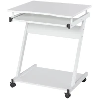 HOMCOM Mesa de Computador com Rodas 60x48 cm com Gaveta Deslizante para Teclado e Prateleira Inferior Estrutura Metálica Branca(m-1)