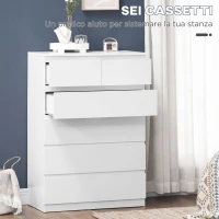 HOMCOM Cassettiera 6 Cassetti con Design Antiribaltamento, in Truciolato, 80x39x115 cm, Bianco(m-5)