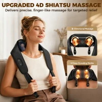 HOMCOM Cordless Neck Massager with Heat, Deep Tissue 4D Shiatsu Neck and Shoulder Massager for Car Home, Gifts for Men Women(m-4)