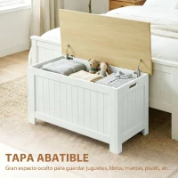 HOMCOM Baúl de Almacenaje 90 L con Tapa Baúl de Almacenaje Versátil con Bisagra de Seguridad 80,5x40x46,4 cm Natural y Blanco(m-4)