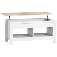 HOMCOM Mesa de Centro Elevable con Encimera Elevable y Espacio Oculto de Almacenaje 105x50x49 cm Blanco y Natural(m-1)
