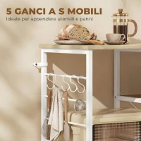 HOMCOM Scaffale Cucina con Ripiani in Legno e Metallo con 5 Ganci, Salvaspazio, 90x39x83.5 cm, Rovere(m-5)