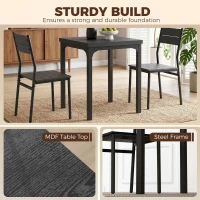HOMCOM 3 Piece Space-Saving Kitchen Table and Chairs, Dining Table Set for 2 with Metal Legs, Black Wood Effect(m-5)