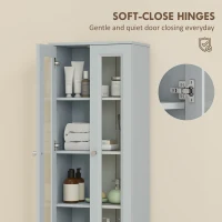 HOMCOM Tall Bathroom Storage Cabinet, 6-Tier Slim Bathroom Cabinet with Adjustable Shelf, 4 Soft-Close Doors, Dusty Blue(m-6)