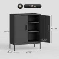 HOMCOM Armoire de Bureau Métallique, 80 x 40 x 100 cm, Meuble de Rangement, Serrure, 2 Portes et 2 Étagères Réglables, Noir(m-3)