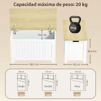 HOMCOM Baúl de Almacenaje 90 L con Tapa Baúl de Almacenaje Versátil con Bisagra de Seguridad 80,5x40x46,4 cm Natural y Blanco(m-3)
