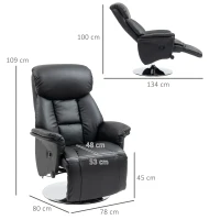 HOMCOM Relaxfauteuil, Ligfunctie, Lederlook, Voetensteun, tot 150 kg, 78 x 80 x 109 cm, Zwart(m-3)