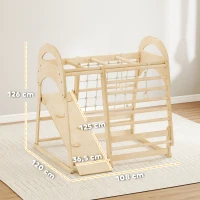 AIYAPLAY Binnen-klimrek, 6-in-1 ontwerp, glijbaan, klimstangen, klimwand, ladder, klimnet, 3-6 jaar, hout(m-3)