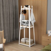 HOMCOM Perchero de Pie con 3 Estantes Perchero para Ropa con 6 Ganchos y Estantes de Almacenaje 61x41x165 cm Natural y Blanco(m-10)