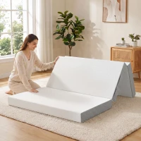 HOMCOM Matelas Pliant en 3 Parties, 140x190x15cm, Matelas d'Appoint en Mousse à Mémoire de Forme au Gel, Blanc(m-15)