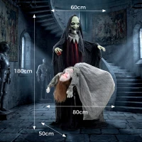 HOMCOM Halloween Animated Standing Witch with Floating Ghost Decoration with Rising and Falling Motion(m-3)