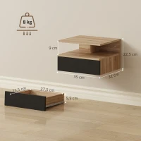 HOMCOM Set di 2 Comodini Sospesi Moderni con Cassetto e Mensola Superiore, 35x32x22.5cm, Rovere e Nero(m-3)