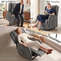 HOMCOM Elektrische relaxfauteuil met sta-op hulp voor senioren, chenille-look, met afstandsbediening en zijvakken, donkergrijs(m-4)