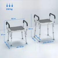 HOMCOM Tabouret de douche pour personnes âgées et handicapées avec accoudoirs, hauteur réglable, patins antidérapants, gris(m-3)