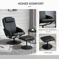 HOMCOM Relaxfauteuil met voetenbank, kunstleren bekleding, neigbaar, ergonomisch ontwerp, zwart(m-5)
