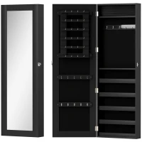 HOMCOM Espejo Joyero Colgante de Pared Armario de Joyería Organizador de Joyas con Ganchos y Ranuras para Collares para Dormitorio Salón 37x9,5x112 cm Negro(m-10)