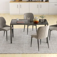 HOMCOM Mesa de Refeição de Vidro Mesa Retangular para 6 Pessoas com Pés de Metal  140x80x75 cm Preto(m-9)