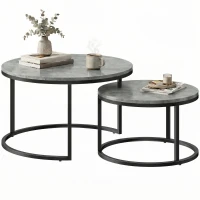 HOMCOM Moderne koffietafel 2-delige set, stapelbare bijzettafels met metalen frame voor woonkamer, slaapkamer, kantoor, Grijs(m-10)