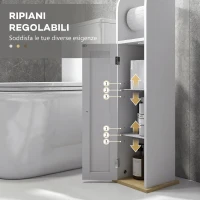 kleankin Mobile Bagno Stretto, Mobiletto Bagno Salvaspazio con Porta Carta Igienica, Ripiani Regolabili, per Lavanderia, Moderno, 20x20x80 cm, Bianco(m-5)